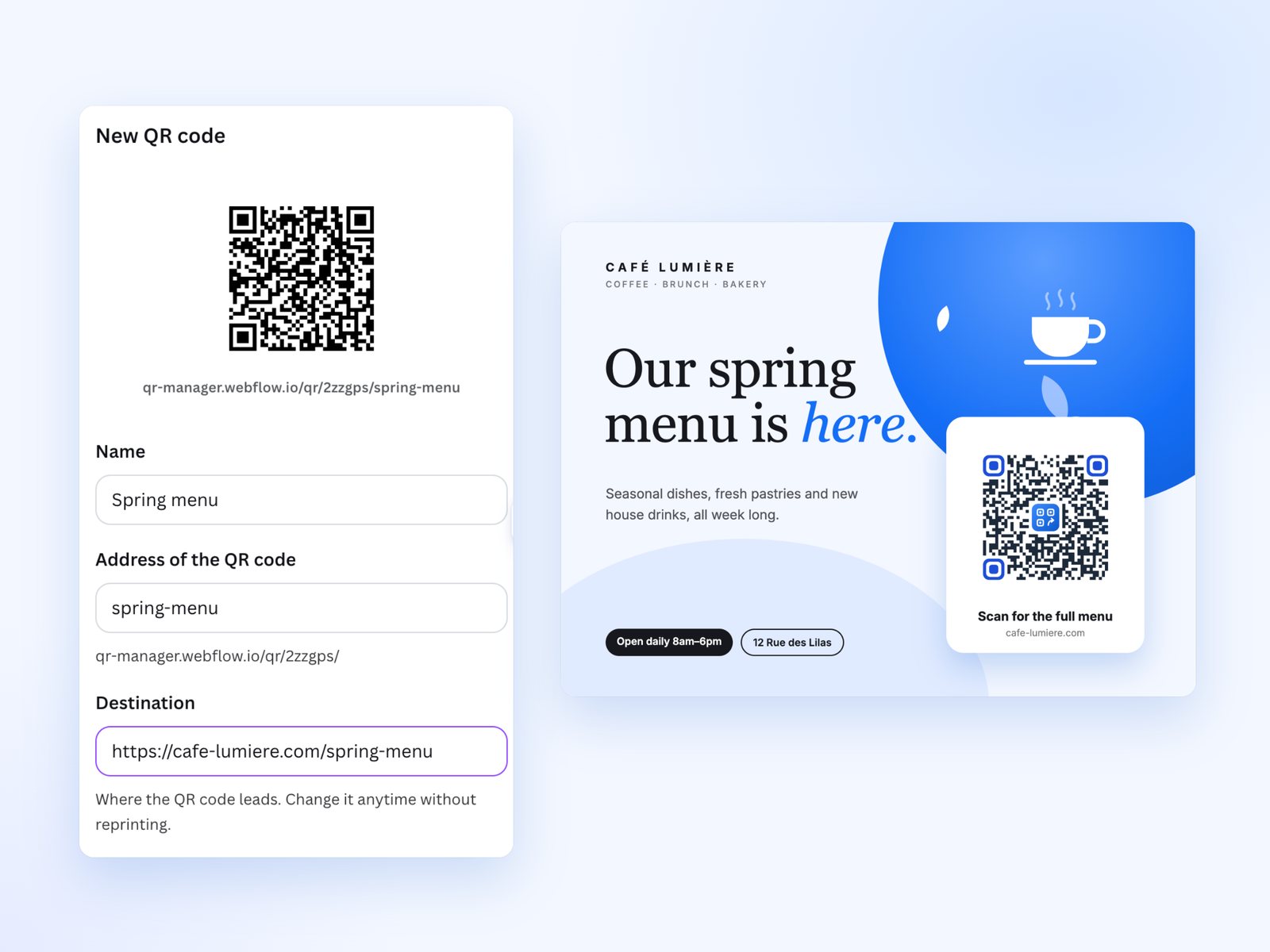 Le formulaire New QR code dans Canva, avec son aperçu.